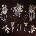 Set Of 9: Wedding Branches Hair Stick + Hair Clip + Dangle Earring Gold - One Size