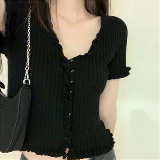 Short-sleeve Lettuce-edge Crop Top