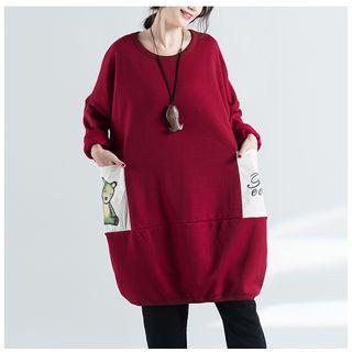 Long-sleeve Applique Loose-fit Dress
