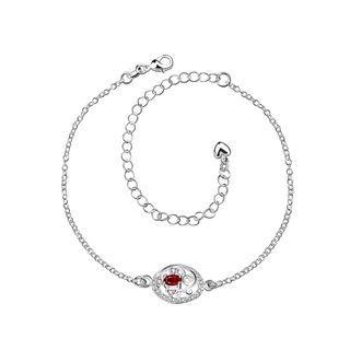 Fashion Elegant Geometric Hollow Pattern Red Cubic Zircon Anklet Silver - One Size
