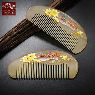 Print Horn Hair Comb Beige - 13cm X 5.3cm X 0.8cm