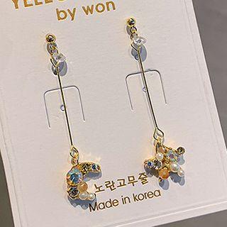 Non-matching Moon Star Drop Earring 1 Pair - Silver Needle - Earring - Star & Crescent - Gold - One Size