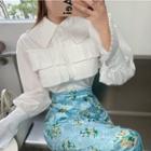 Plain Shirt / Floral Velvet Midi Skirt