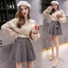 High-waist Woolen Plain A-line Skirt