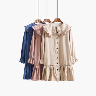 Ruffled-trim Peter Pan-collar Shirtdress