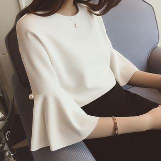 Pearl-detail Elbow Sleeve Blouse