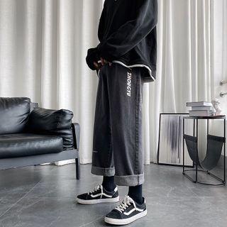 High-waist Letter Printed Loose Fit Straight Cut Jeans