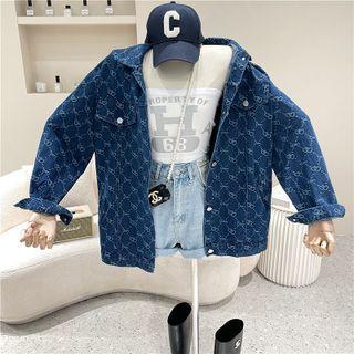 Lettering Denim Jacket Dark Blue - One Size