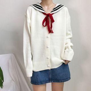 Sailor Collar Bow Accent Cardigan
