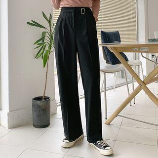 Buckled-waist Pleated Front Dress Pants