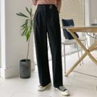 Buckled-waist Pleated Front Dress Pants