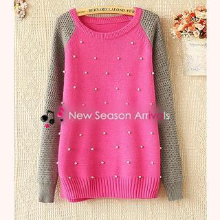 Color-block Beaded Sweater