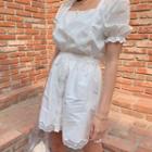 Set: Short-sleeve Blouse + Mini A-line Skirt Blouse - White - One Size / Skirt - White - One Size