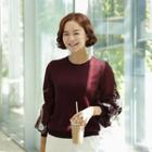 Embroidery Bishop-sleeve Knit Top