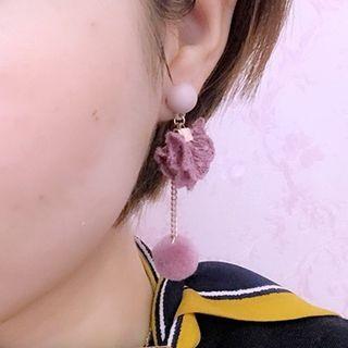 Fabric Petal Bobble Dangle Earring 1 Pair - Dark Gray - One Size