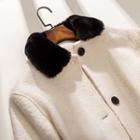 Furry-trim Two-tone Buttoned Coat