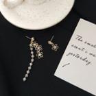 Non-matching Alloy Flower Faux Crystal Dangle Earring 1 Pair - 925 Silver - Gold & White - One Size