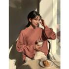 Tie-sleeve Loose-fit Ribbed Knit Top