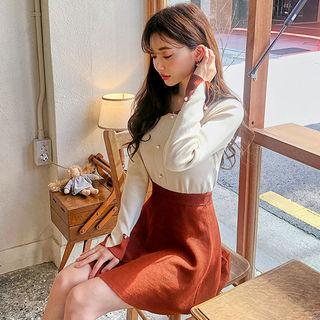 Collared Knit Top & Flared Miniskirt Set
