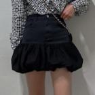 High-waist Denim Panel Mini A-line Skirt