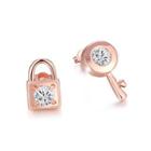 Fashion Plated Rose Gold Key Lock Cubic Zircon Stud Earrings Rose Gold - One Size