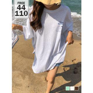 Letter-printed Deep-slit Oversized T-shirt