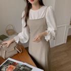 Bell-sleeve Shirt / Suspender Plain Tank Top Dress