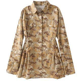 Long-sleeve Camouflage Print A-line Shirtdress