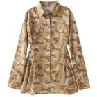 Long-sleeve Camouflage Print A-line Shirtdress