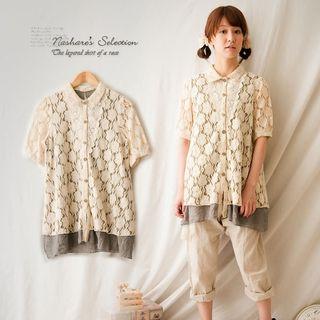 Single Breasted Short Sleeve Lace Blouse