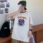 Short-sleeve Camel Print Round Neck T-shirt