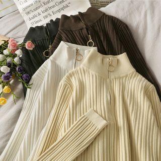 Zipper Mock-neck Skinny Knit Top
