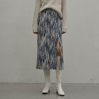Deep-slit Printed Midi Pencil Skirt