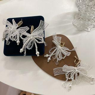 Bow Lace Faux Pearl Fringed Earring