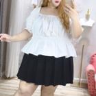 Elbow-sleeve Shirred Peplum Top