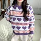 Round Neck Heart Jacquard Sweater