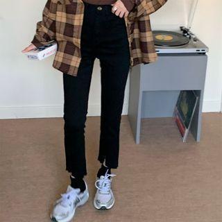 Slit Straight-fit Jeans / Belt / Set