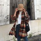 Balloon-sleeve Oversized Plaid Long Shirt