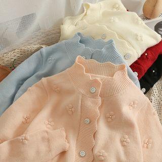 Flower-accent Crew-neck Cardigan In 5 Colors