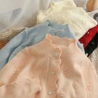 Flower-accent Crew-neck Cardigan In 5 Colors