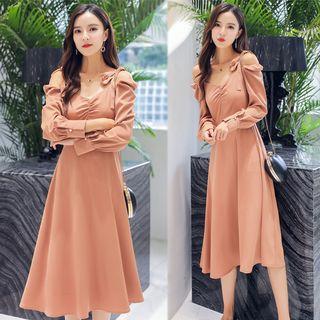 Cutout-shoulder A-line Midi Dress