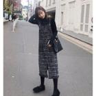 Set: Plain Turtle-neck Long-sleeve Slim-fit Top / Tweed Jumper Dress