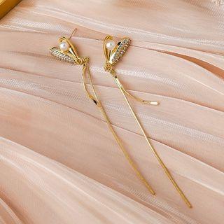 Heart Faux Pearl Rhinestone Fringed Earring 1 Pair - Gold - One Size
