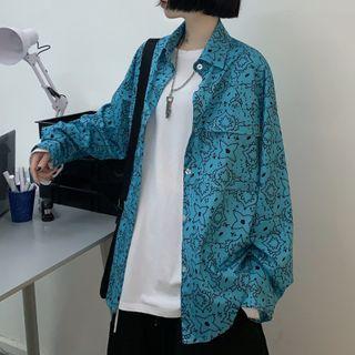 Flower-print Front Pocket Button-down Shirt Blue - One Size