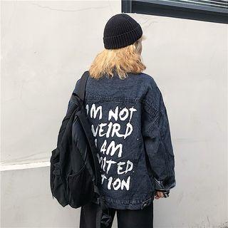 Lettering Denim Jacket Black - One Size