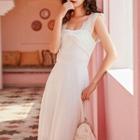 Faux-pearl Sleeveless Midi A-line Dress