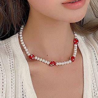 Strawberry Faux Pearl Choker Red & White - One Size