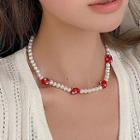 Strawberry Faux Pearl Choker Red & White - One Size