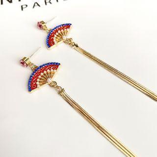 Rhinestone Fan Fringed Earring 1 Pair - As Shown In Figure - One Size