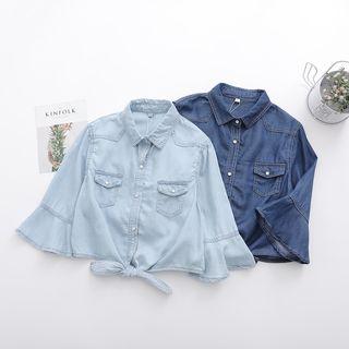 3/4-sleeve Cropped Denim Shirt